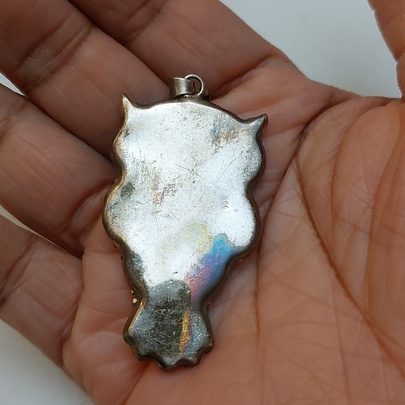 Vibrant Multicolor Crystals Micro Mosaic Owl Sterling Silver Pendant - Picture 3 of 7